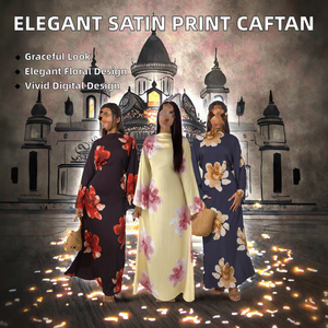 ชุดเดรสผ้าซาตินยืดหยุ่น ระบายอากาศได้ดี ใส่ได้ทั้งฤดูหนาวและฤดูร้อน พิมพ์ลายดิจิทัล พร้อมเข็มขัด กระโปรงยาวแบบมักซี สำหรับสตรีชาวมุสลิม แบบปิดคลุม - Product Image 2