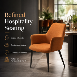 Silla de Comedor Moderna Tapizada en Tela Naranja Quemado, Respaldo Alto Curvo, Brazos con Reposabrazos, Patas de Metal Negro Comercial, para Hotel y Restaurante - Product Image 6