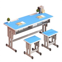 Ensemble de bureau et chaise réglables OEM pour salle de classe, mobilier de lycée durable, tables métalliques antidérapantes à double siège, fabricants