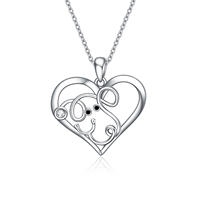 Fine Jewelry Collier pendentif coeur en argent sterling 925 plaqué rhodium Animal mignon pour chien de compagnie