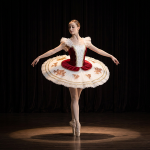 Robe de ballet classique rouge, blanche et or avec appliques, tutu basique style pancake, manches épaules dénudées, pour spectacle de ballet Paquita Raymonda - Product Image 4