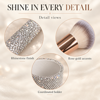 Ensemble de 9 pinceaux de maquillage personnalisés avec strass scintillants, style professionnel, luxe, diamant, support pour pinceaux cosmétiques pour le visage et les contours