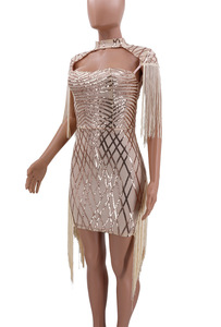 Abito Intero da <span class=keywords><strong>Donna</strong></span> alla Moda <span class=keywords><strong>Sexy</strong></span> e Aderente di Alta Qualità con Paillettes e Inserti in Rete per Feste e Night Club - Product Image 6