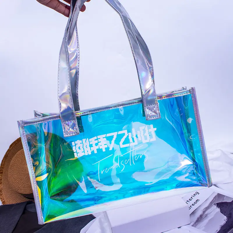 Luxury Designer Bags Fashion Clear Pvc Plastic Jelly Handbags Holographic Tote Bag