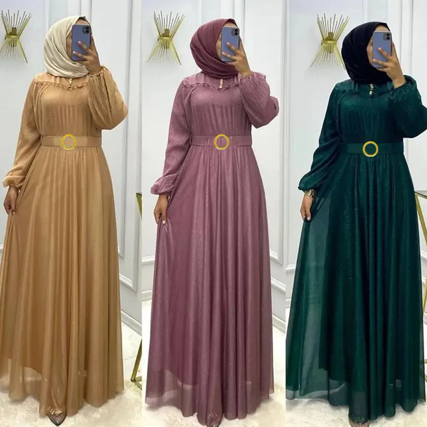 2023 türk Robe yeşil son tasarımlar uzun müslüman elbise kadınlar Dubai islam giyim parti elbiseler
