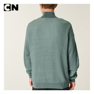 GRS Certification <b>Sweater</b> Manufacturer Custom logo Men Cotton Polyester Retro Ribbed Boxy <b>Quarter</b> <b>Zip</b> Knitted Pullover <b>Sweater</b> - Product Image 4