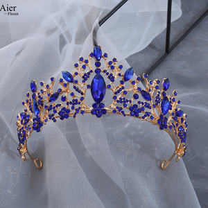 Aierflorist 14,5*7cm tamaño grande aleación barata adulto Tiara y flor decoración Tiara o pastel decoración corona - Product Image 4