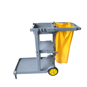 청소 카트, 바퀴 달린 청소 카트, 회색 하우스키핑 카트, 3단 상업용 플라스틱 청소 카트, 노란색 비닐 백 - Product Image 5