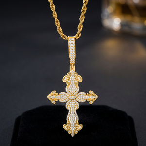 Pendentif croix en argent 925 plaqué or, diamants taille brillant micro-incrustés, design religieux chrétien, style hip-hop, bijoux unisexe - Product Image 2