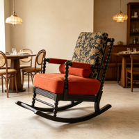 Fauteuil à bascule en bois massif, style vintage, avec revêtement floral, pour chambre à coucher, salon, salle de séjour