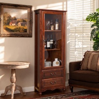Buffet de bar rustique en verre avec tiroirs, meuble de rangement étroit et haut, armoire à vin en bois massif à 1 porte pour salon