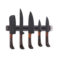 Ensemble de couteaux de chef en acier Damas, 5 pièces, manche en bois, ambidextre, finition satinée, couteaux à bord biseauté de haute qualité