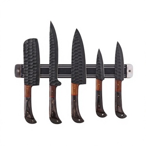 Ensemble de couteaux de chef en acier Damas, 5 pièces, manche en bois, ambidextre, finition satinée, couteaux à bord biseauté de haute qualité - Product Image 1