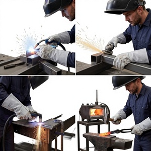 Guantes de soldadura de cuero vacuno resistente con puño largo para protección contra calor y chispas, ignífugos para construcción industrial - Product Image 4