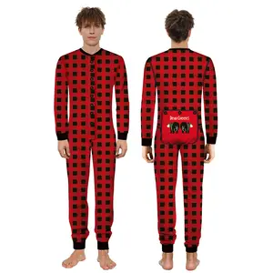onesie salopette hommes Suppliers-Pyjama noir pour hommes adultes, combinaison pour la famille, pyjama de noël avec rabat
