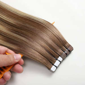 Human Hair Extensions Tape in P4/27 Ombre Honey Blond Highlighted <strong>Brown</strong> <strong>Chocolate</strong> <strong>Brown</strong> to Caramel Blonde Seamless Invisible - Product Image 3