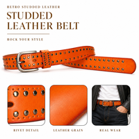 Ceinture en cuir cloutée personnalisée pour homme, en cuir de vache véritable, style punk rock, boucle à ardillon, rétro vintage, fabrication OEM ODM