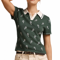 Pull Polo Tricoté Personnalisé pour Femme, Motif Raquette Jacquard, Manches Courtes, Col Contrastant, Style Preppy, Vente en Gros OEM