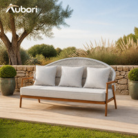 Ensemble de canapé et fauteuils d'extérieur en alliage d'aluminium et teck, dossier en toile, coussin moelleux pour villa, bord de piscine, hôtel