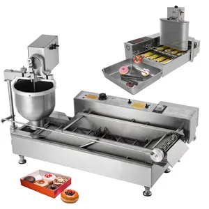 Commerciële Industriële Hoge Kwaliteit Grote Gist Verhogen Dubbele 2 Rij Donut Donut Maker Frituren Making Machine Volledig Automatische Friteuse