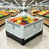 Boîte de rangement en plastique robuste empilable avec design à grille ou à fond plat pour la logistique, l'électronique et les fruits et légumes