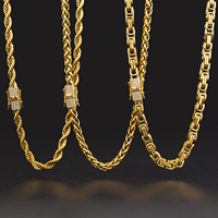 Colliers chaînes 6/7/8MM en acier inoxydable plaqué or 18 carats, chaîne torsadée épaisse, étanche, avec fermoir et zircon