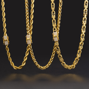 18K mạ vàng thép không gỉ dày xoắn dây Chuỗi vòng cổ không thấm nước chuỗi khóa vòng cổ nhúng với Zircon cho nam giới - Product Image 1