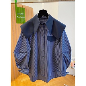 <span class=keywords><strong>Camicia</strong></span> da Donna a Maniche Lunghe con Colletto a Bambola a Righe Blu Navy, Stile Casual Elegante, Nuova Collezione Primavera 2026 - Vendita all'Ingrosso - Product Image 2