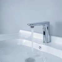 Robinet de lavabo contemporain à capteur automatique, monotrou, en laiton chromé, sans contact, mains libres