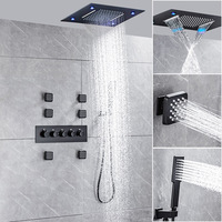 Ensemble de douche encastrée tout en cuivre Plafond avec cascade Ensemble de douche dissimulée Hôtel Maison Salle de bain Bain Douche Massage Système de douche à effet pluie
