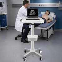 Chariot médical mobile en alliage d'aluminium avec poste de travail, chariot informatique d'hôpital avec plateau pour clavier, panier de rangement, étagère pour imprimante