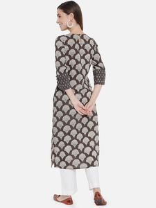 Ensemble Kurti pour femmes en coton écologique vintage imprimé à la main, manches trois quarts, col rond, coupe ample, robe décontractée pour tous les jours - Product Image 6