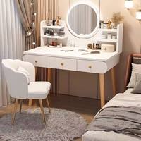 Commode de chambre moderne et simple couleur crème avec miroir éclairé, armoire de rangement haut de gamme en ardoise, commode tout-en-un