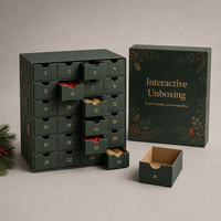 Calendrier de l'Avent interactif de luxe vert foncé mat avec tiroirs, 24 jours, pour cadeaux vides