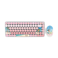 Nouvel ensemble clavier et souris sans fil à thème dessin animé avec touches rétro, axe rouge ultra-mince, 1600 DPI, périphériques silencieux pour bureau et gaming, en stock