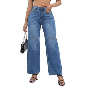 Jean large déchiré pour femme, style décontracté, tendance, élastique, haute qualité, référence 8039 - Product Image 1