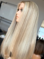 Perruque Lace Front 13x5 sans colle, cheveux humains, balayage blond personnalisé, SHY HAIR, avec dentelle HD et raie libre, Fabricant