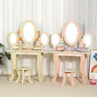 Table de maquillage en bois pour enfants CPC CE 100 cm avec miroir pliant et tabouret, ensemble de meubles de chambre de princesse pour filles, vente en gros de jouets