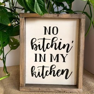 Rustic Wooden Wall Sign Solid Wood Rectangle Home Decoration No Bitchin In My <b>Kitchen</b> Artistic Letter Frame - Product Image 2