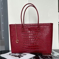 Grand sac fourre-tout décontracté en cuir véritable à motif crocodile, modèle 7095, nouvelle collection printemps 2026, fermeture magnétique, pour tous les jours