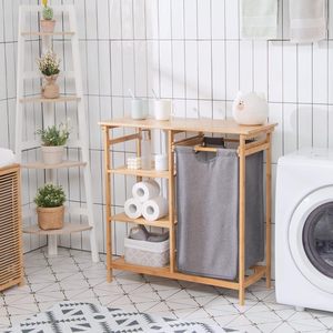 Étagère de rangement pour salle de bain Weijia en bambou, multi-niveaux, sur pied, avec panier à linge pour toilettes, lavabo, chambre à coucher - Product Image 1