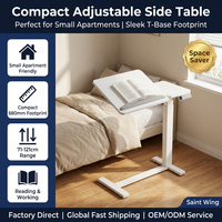 Mesa de Noche Compacta Ahorradora de Espacio, Escritorio Lateral Inteligente Eléctrico Ajustable para Apartamentos Pequeños, Estudios, Dormitorios, Base en T Móvil