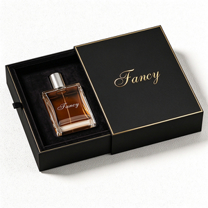 Boîte cadeau de parfum avec logo personnalisé, couvercle coulissant, estampage à chaud doré et insert en mousse - Emballage cosmétique de luxe en carton rigide - Product Image 1