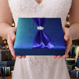 Dark Turquoise Eco-Friendly Paper Wedding Invitation Box Crystal Embellishment Screen Printed Custom Size Color Handmade | - Product Image 3