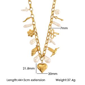 Collar de Perlas de Moda, Acero Inoxidable, Perlas de Imitación, Nudo de Mariposa, Amor, Paz, Pájaro, Flor, Collar Grueso - Product Image 5