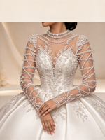 Robe de mariée 2 en 1 détachable en satin à manches longues, brodée de perles, style luxe personnalisé, nouvelle collection 2246