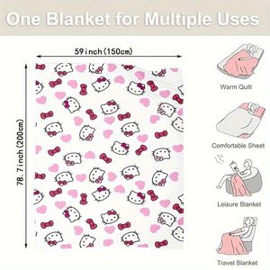 Chăn mềm in hình <span class=keywords><strong>Hello</strong></span> <span class=keywords><strong>Kitty</strong></span> & Hearts Chăn mềm đa năng cho phòng khách Phòng ngủ Du lịch cắm trại - Product Image 5