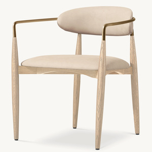 Fauteuil de salle à manger Rhoohill personnalisé, style moderne américain, en bois massif, chêne blanc avec piètement métallique, pour restaurant - Product Image 3