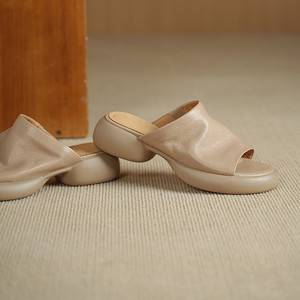 Sandalias sencillas de cuero para mujer, sin cordones, modernas, suaves, cómodas, con suela gruesa, punta abierta, tacón bajo, sandalias de verano - Product Image 6