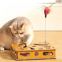 Jeu de labyrinthe pour chat en bois pliable de luxe moderne - Boîte de jeu en bois écologique avec clochettes et balles, emballage carton, 4 niveaux, intérieur/extérieur